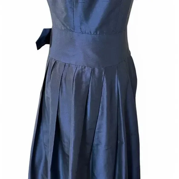 Teri Jon Navy Blue Structured Belted Silk Dress Rockabilly Wedding Guest Size 4 - Picture 6 of 12